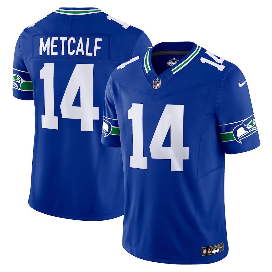 Men Seattle Seahawks 14 DK Metcalf Nike Royal Throwback Vapor F.U.S.E. Limited NFL Jersey